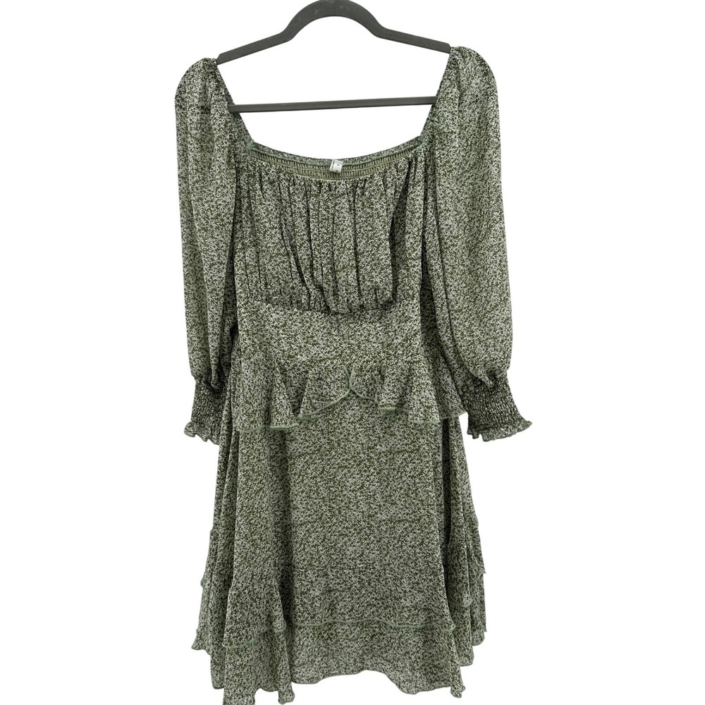 Exlura Green Floral Smocked Milk Maid Cottagecore Tiered Dress Boho Beachy L